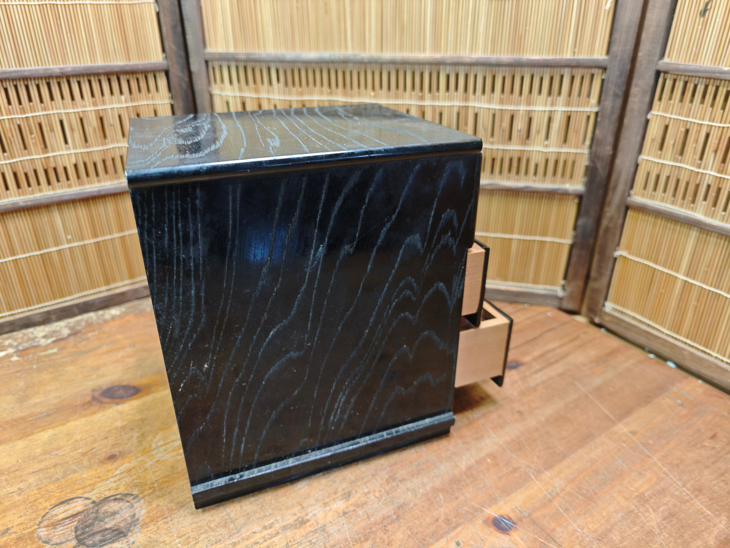 Vintage Japanese Yakisugi Mini Tansu 3 Drawer Charred Wood Chest