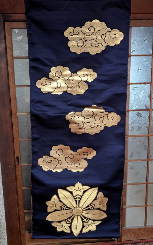 1960s Vintage Japanese Silk Kakejiku Scroll Gold Cloud Motif Buddhist Decor Rare