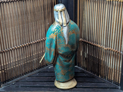 Rare Japanese Steel Folk Art Farmer Woman Statue Hand Painted Vintage