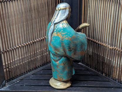 Rare Japanese Steel Folk Art Farmer Woman Statue Hand Painted Vintage