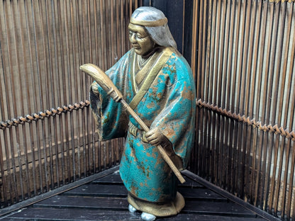 Rare Japanese Steel Folk Art Farmer Woman Statue Hand Painted Vintage