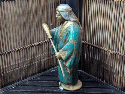 Rare Japanese Steel Folk Art Farmer Woman Statue Hand Painted Vintage