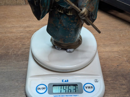 Rare Japanese Steel Folk Art Farmer Woman Statue Hand Painted Vintage