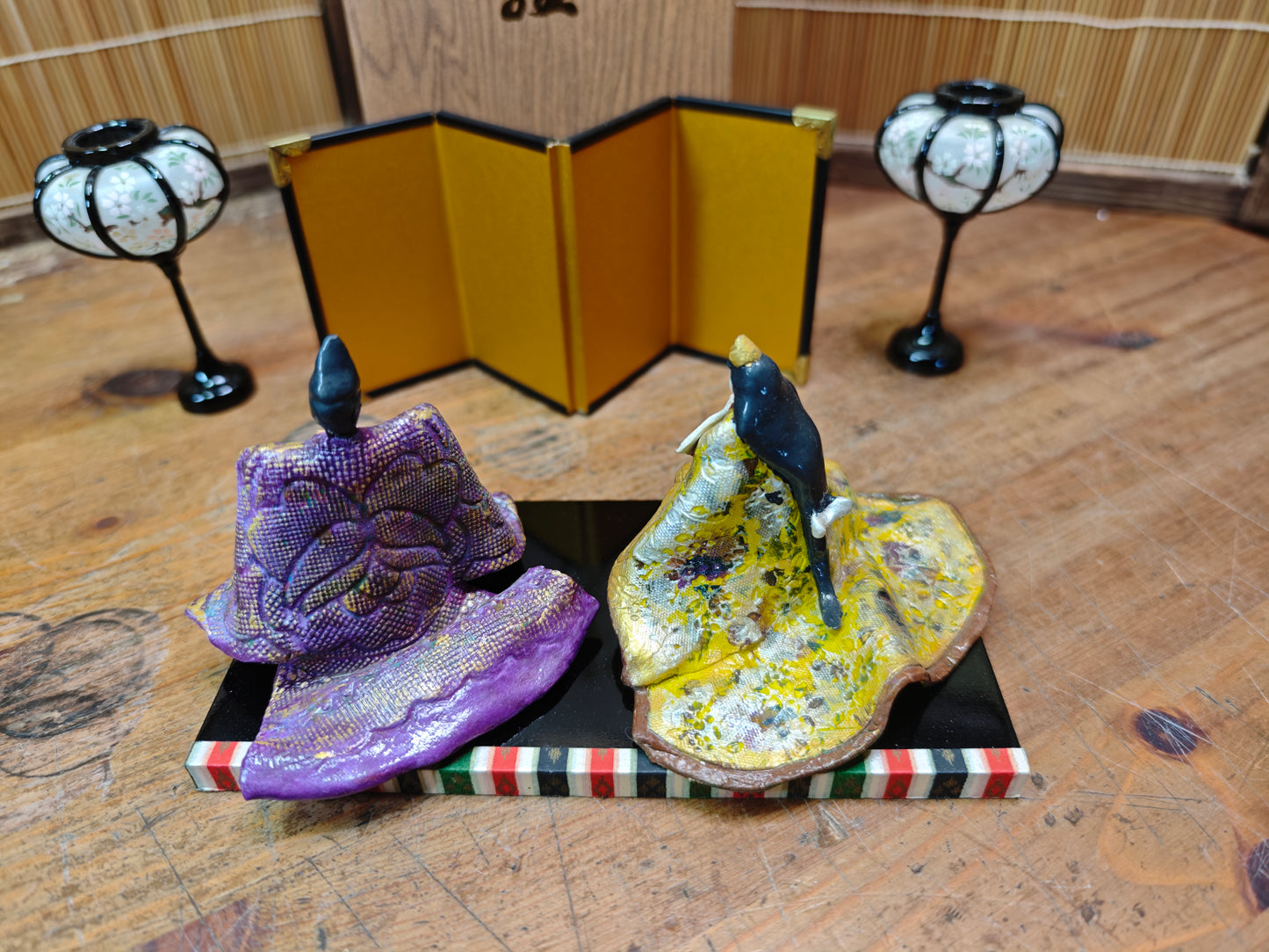 Kimekomi Hina Dolls Washi Paper Pulp Base Japanese Emperor Empress Set