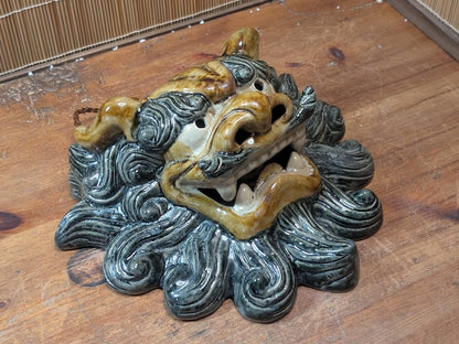 Japanese Vintage Shisa Wall Hanging Shigaraki Ware Pottery Lucky Charm Mask
