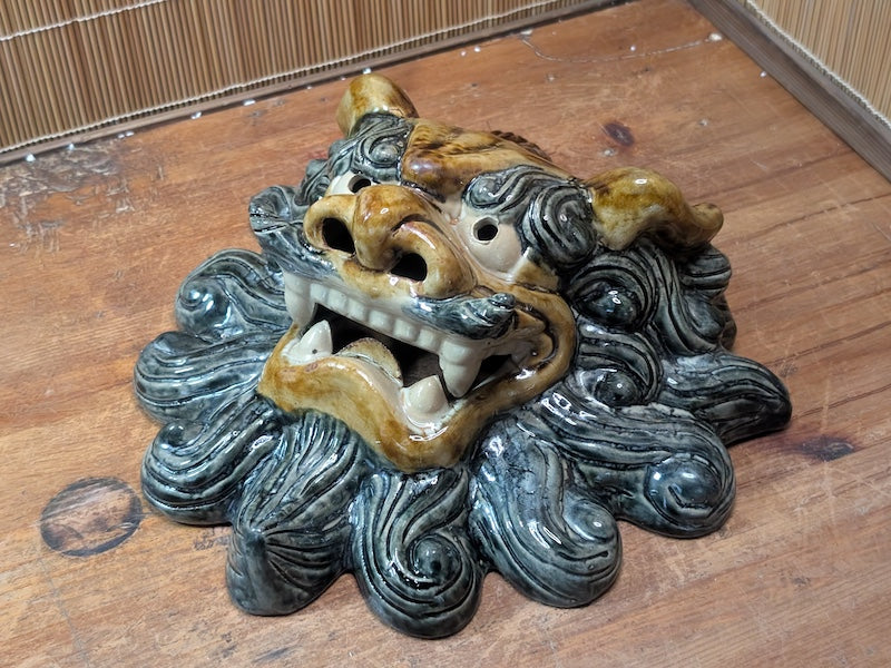 Japanese Vintage Shisa Wall Hanging Shigaraki Ware Pottery Lucky Charm Mask