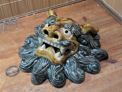 Japanese Vintage Shisa Wall Hanging Shigaraki Ware Pottery Lucky Charm Mask