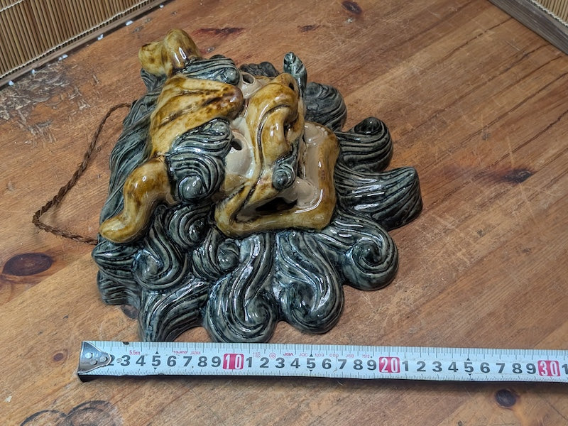 Japanese Vintage Shisa Wall Hanging Shigaraki Ware Pottery Lucky Charm Mask