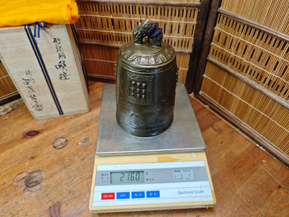 Large Japanese Bronze Buddhist Temple Bell Bonsho Ryuzu Antique