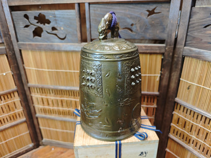 Large Japanese Bronze Buddhist Temple Bell Bonsho Ryuzu Antique
