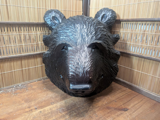 Large Vintage Japanese Wooden Bear Head Hokkaido Hand Carved Wall Art