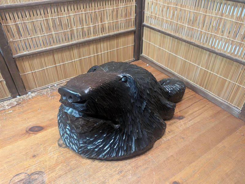 Large Vintage Japanese Wooden Bear Head Hokkaido Hand Carved Wall Art