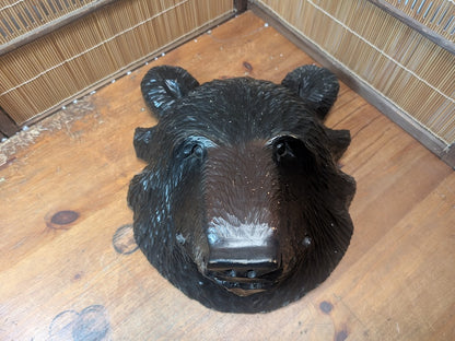 Large Vintage Japanese Wooden Bear Head Hokkaido Hand Carved Wall Art
