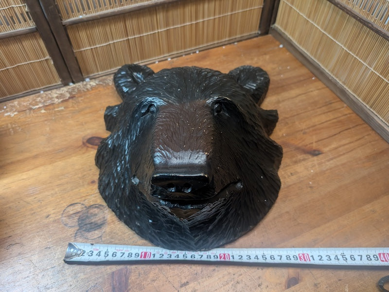 Large Vintage Japanese Wooden Bear Head Hokkaido Hand Carved Wall Art