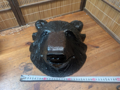 Large Vintage Japanese Wooden Bear Head Hokkaido Hand Carved Wall Art