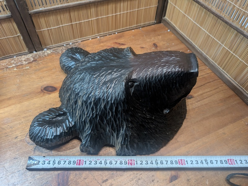Large Vintage Japanese Wooden Bear Head Hokkaido Hand Carved Wall Art
