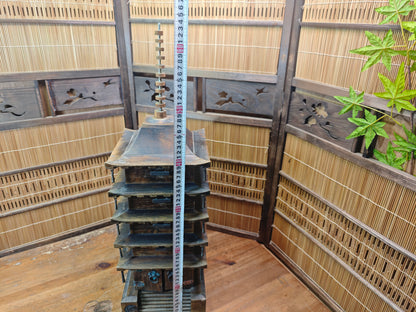 Large Japanese Vintage 5 Story Wooden Pagoda Goju-no-to Yaki Sugi Antique Japan