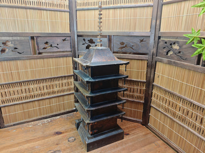 Large Japanese Vintage 5 Story Wooden Pagoda Goju-no-to Yaki Sugi Antique Japan