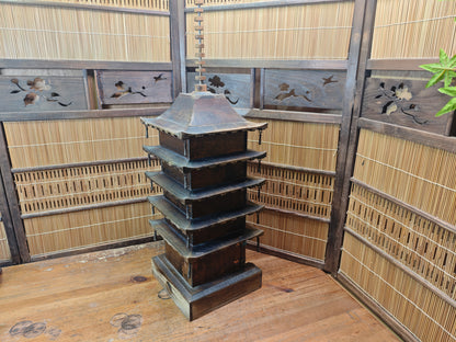 Large Japanese Vintage 5 Story Wooden Pagoda Goju-no-to Yaki Sugi Antique Japan