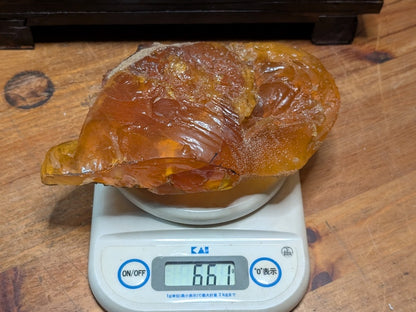 Rare 660g Natural Amber on Antique Wood Stand | Japan Auction