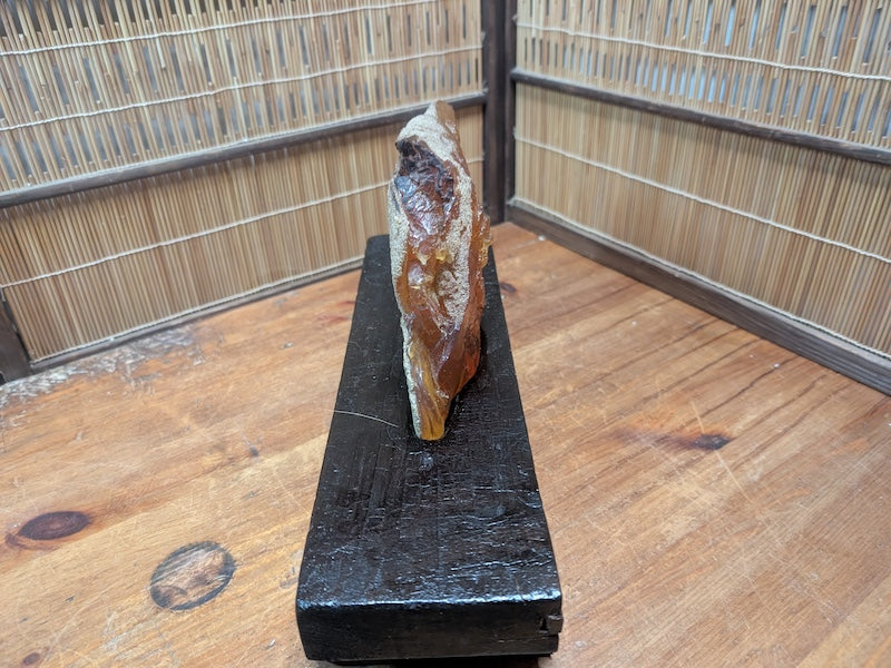 Rare 660g Natural Amber on Antique Wood Stand | Japan Auction