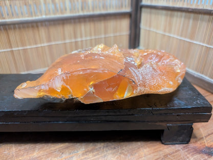 Rare 660g Natural Amber on Antique Wood Stand | Japan Auction