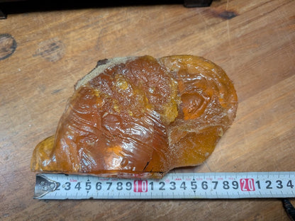 Rare 660g Natural Amber on Antique Wood Stand | Japan Auction