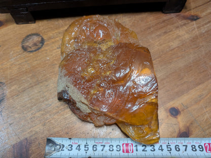 Rare 660g Natural Amber on Antique Wood Stand | Japan Auction
