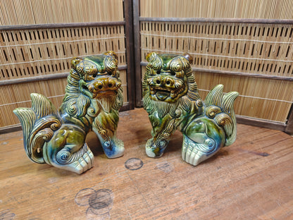 Large Okinawan Shisa Lion Pair Vintage Ceramic Guardians Japan Auction