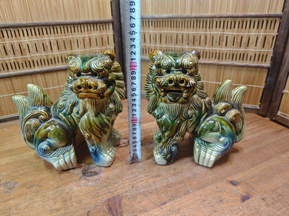 Large Okinawan Shisa Lion Pair Vintage Ceramic Guardians Japan Auction