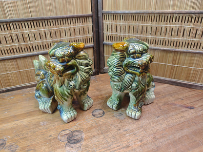 Large Okinawan Shisa Lion Pair Vintage Ceramic Guardians Japan Auction