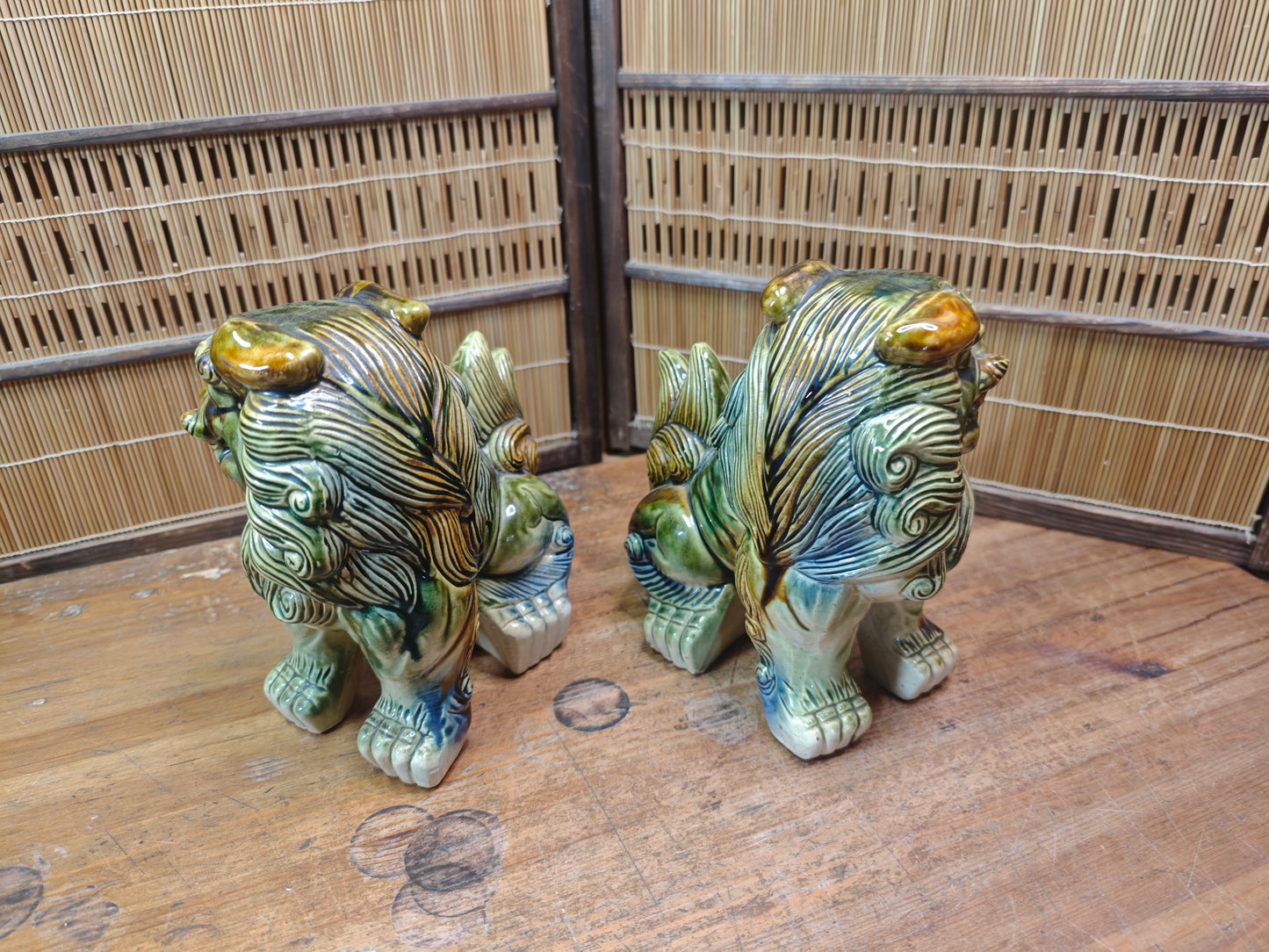 Large Okinawan Shisa Lion Pair Vintage Ceramic Guardians Japan Auction