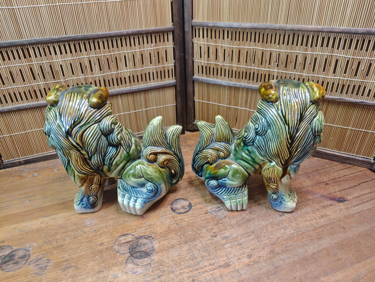 Large Okinawan Shisa Lion Pair Vintage Ceramic Guardians Japan Auction