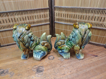 Large Okinawan Shisa Lion Pair Vintage Ceramic Guardians Japan Auction