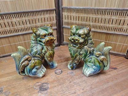 Large Okinawan Shisa Lion Pair Vintage Ceramic Guardians Japan Auction