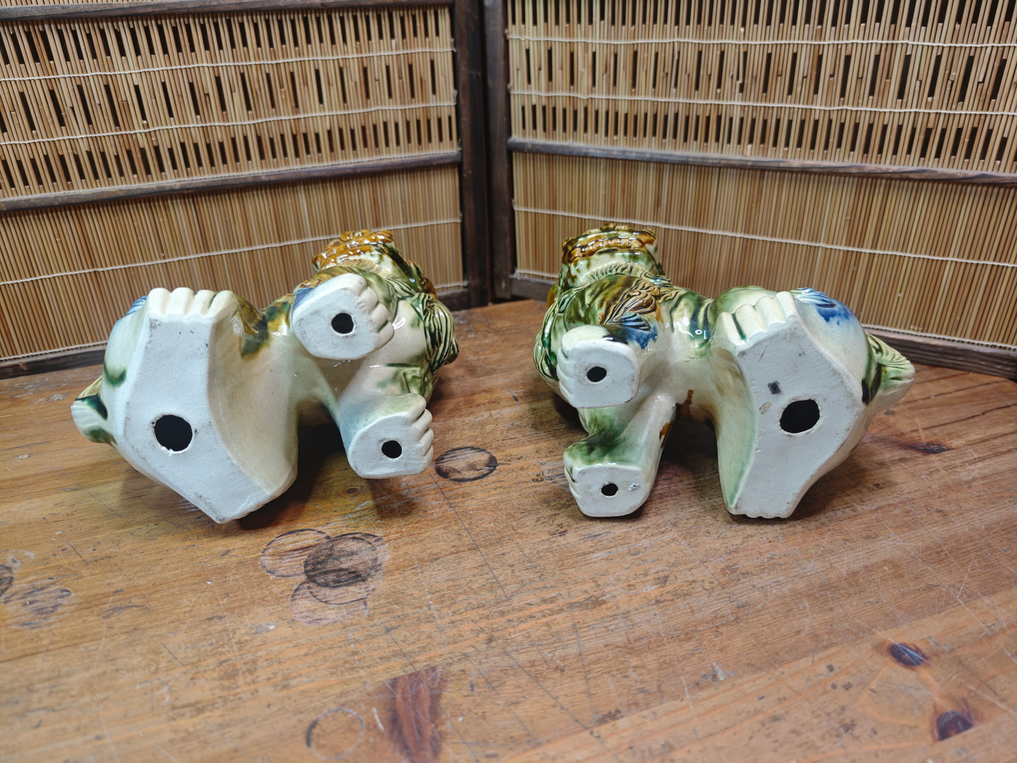 Large Okinawan Shisa Lion Pair Vintage Ceramic Guardians Japan Auction