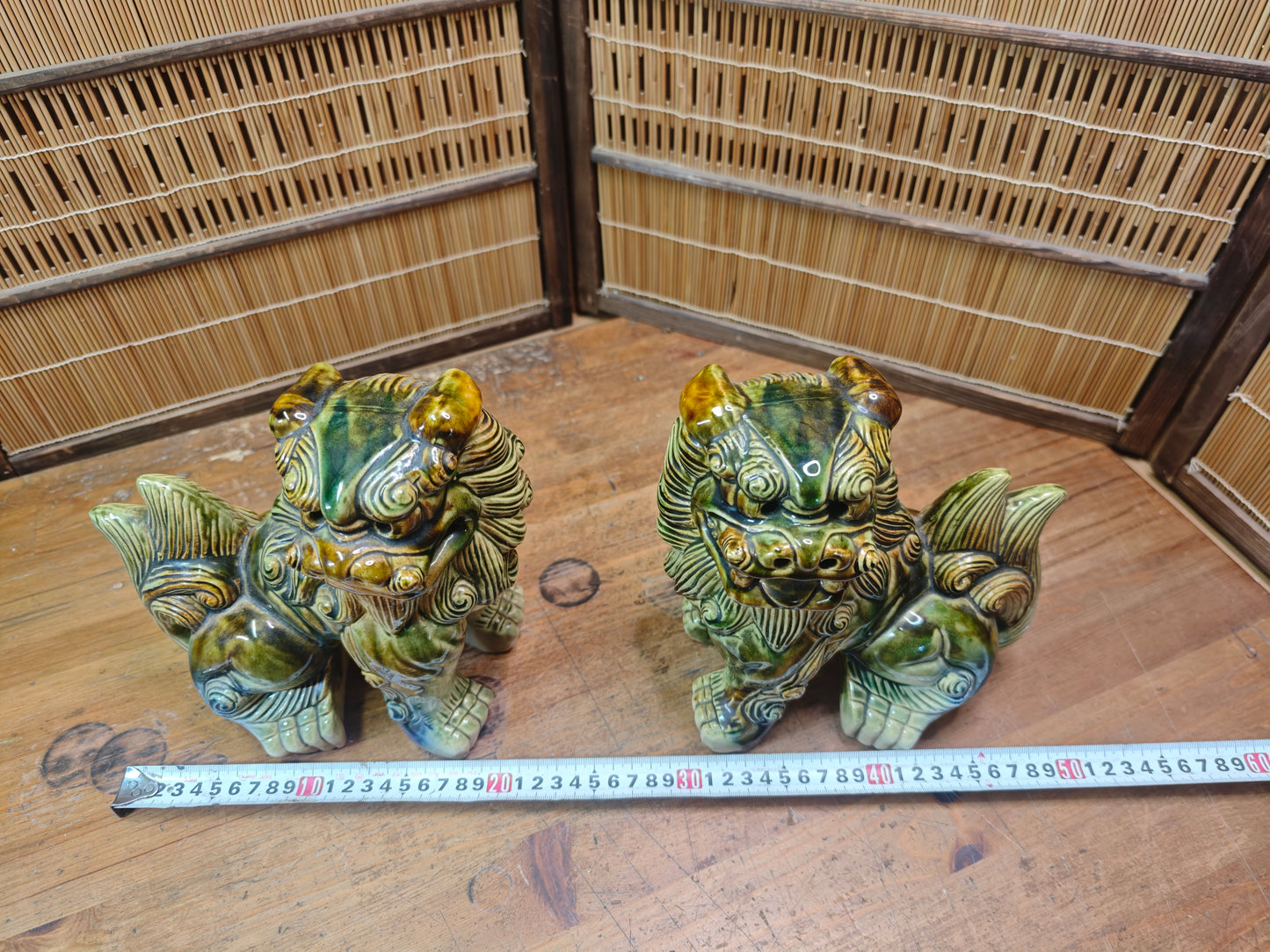 Large Okinawan Shisa Lion Pair Vintage Ceramic Guardians Japan Auction