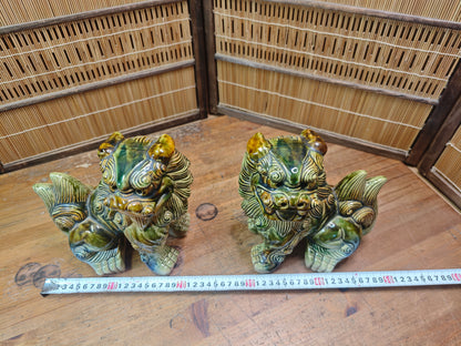 Large Okinawan Shisa Lion Pair Vintage Ceramic Guardians Japan Auction