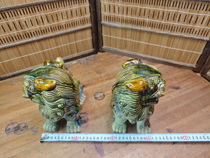 Large Okinawan Shisa Lion Pair Vintage Ceramic Guardians Japan Auction