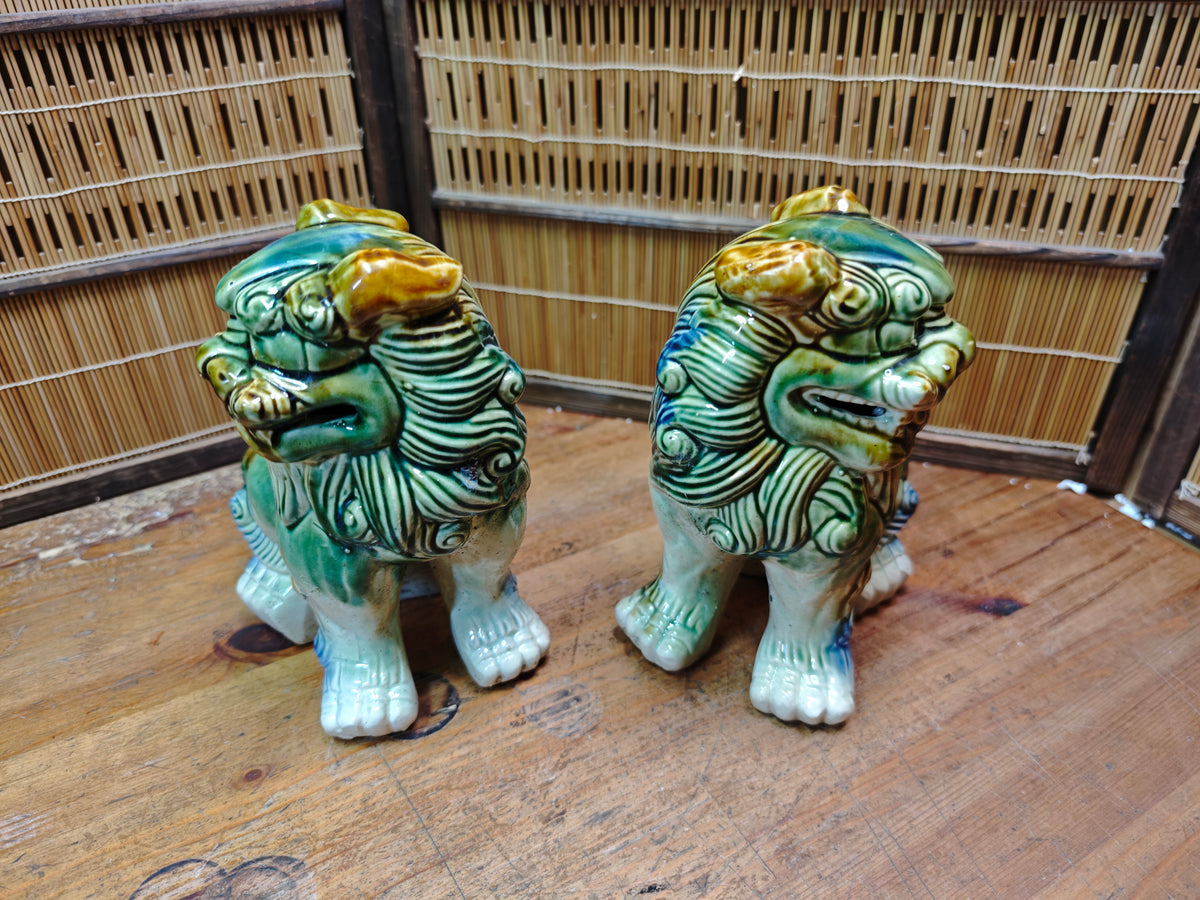 Large Okinawan Shisa Lion Pair Vintage Ceramic Guardians Japan Auction