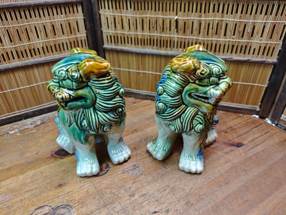 Large Okinawan Shisa Lion Pair Vintage Ceramic Guardians Japan Auction