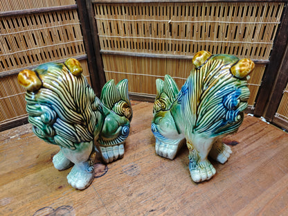 Large Okinawan Shisa Lion Pair Vintage Ceramic Guardians Japan Auction