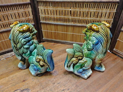 Large Okinawan Shisa Lion Pair Vintage Ceramic Guardians Japan Auction