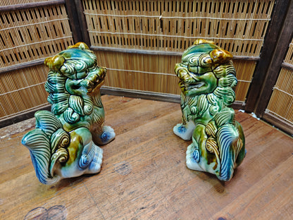 Large Okinawan Shisa Lion Pair Vintage Ceramic Guardians Japan Auction