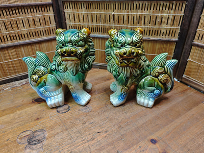 Large Okinawan Shisa Lion Pair Vintage Ceramic Guardians Japan Auction