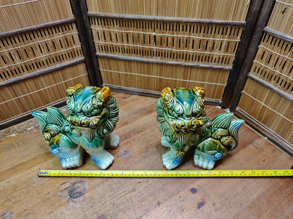 Large Okinawan Shisa Lion Pair Vintage Ceramic Guardians Japan Auction