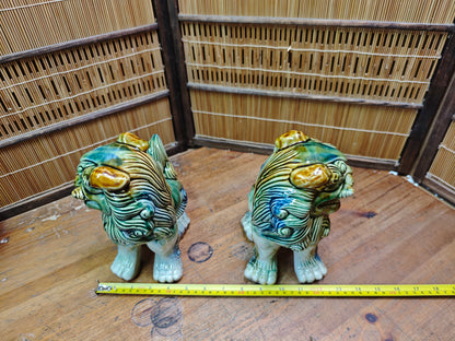 Large Okinawan Shisa Lion Pair Vintage Ceramic Guardians Japan Auction