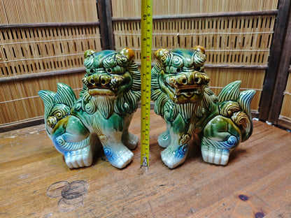 Large Okinawan Shisa Lion Pair Vintage Ceramic Guardians Japan Auction