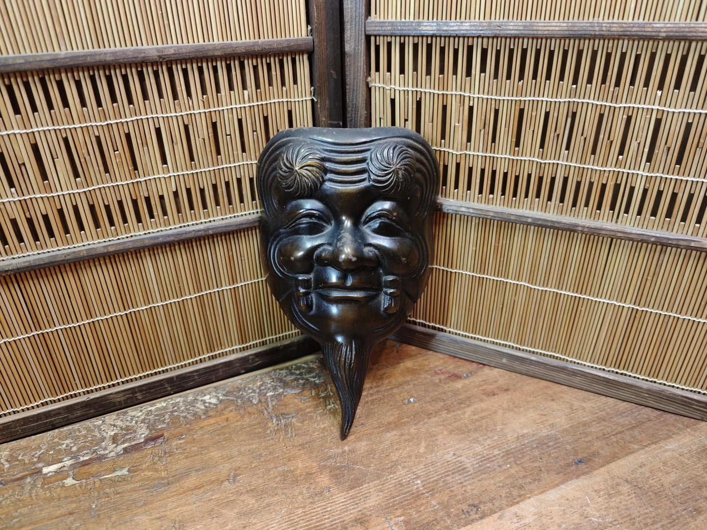 Meiji Era Japanese Okina Noh Mask Signed Steel Antique from Japan Auction
