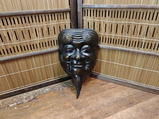 Meiji Era Japanese Okina Noh Mask Signed Steel Antique from Japan Auction